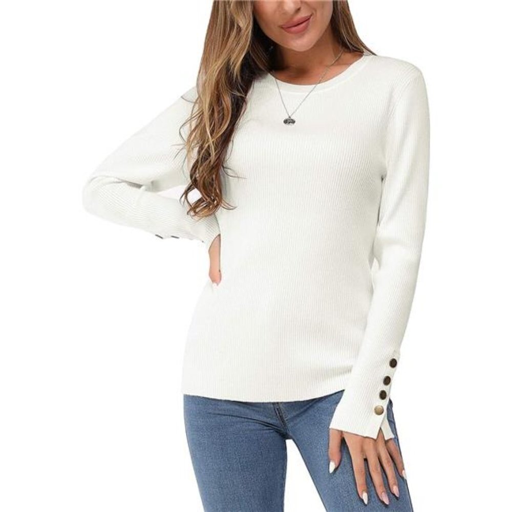 Soft Knit Crew Neck Pullover Sweater for Women